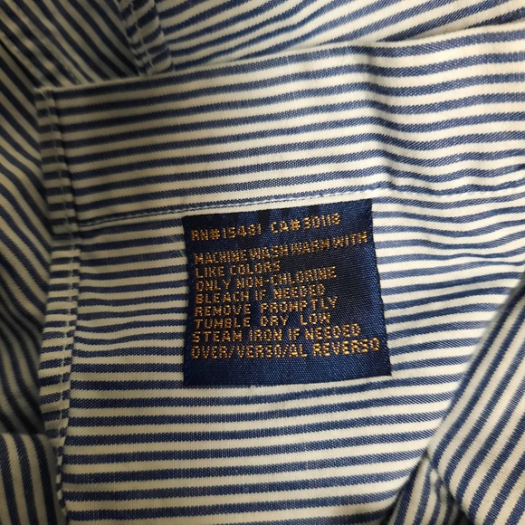 VTG TOMMY HILFIGER MEN'S 16-32 COTTON BUTTON DOWN BLUE STRIPE LONG SLEEVE SHIRT - Picture 8 of 8